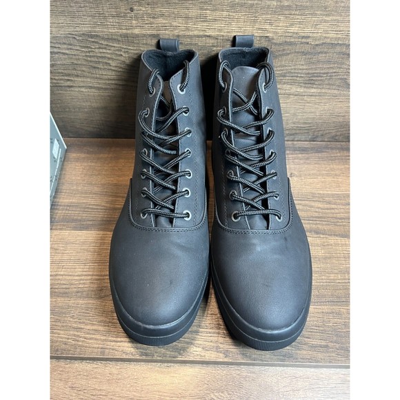 NWB Sun + Stone Mens Gunner Faux-Leather Lace Up Boots Black 9.5M main image 7